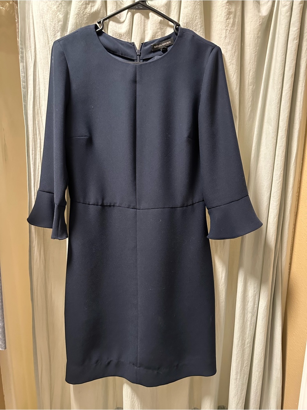 Banana Republic Navy Long Sleeve Shift Dress with Flounce Cuffs